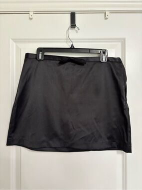 Dynamite Black Satin Mini Skirt with Front Bow